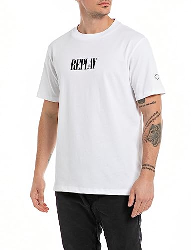 Replay Herren T-Shirt Kurzarm Rundhalsausschnitt Logo, Weiß (White 001), XXL von Replay