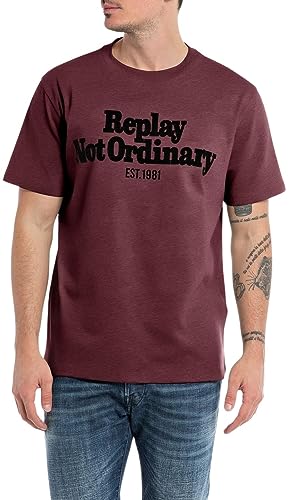 Replay Herren T-Shirt Kurzarm Rundhalsausschnitt Not Ordinary, Amaranth Red 164 (Rot), S von Replay