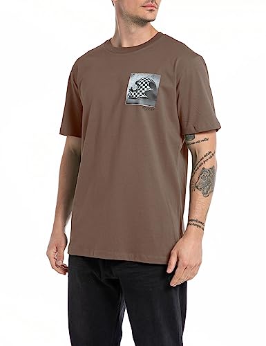 Replay Herren T-Shirt Kurzarm Rundhalsausschnitt Racing, Wood 629 (Braun), XXL von Replay