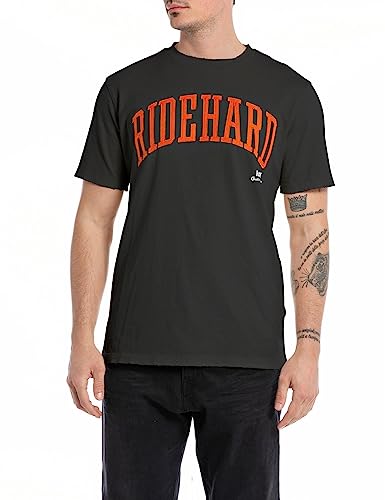 Replay Herren T-Shirt Kurzarm Rundhalsausschnitt Ridehard, Nearly Black 998 (Blau), M von Replay