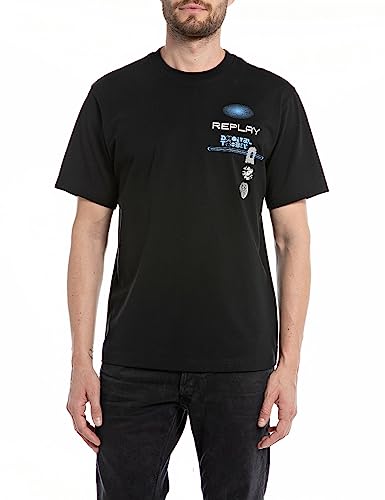 Replay Herren T-Shirt Kurzarm Rundhalsausschnitt mit Backprint, Black 098 (Schwarz), 3XL von Replay