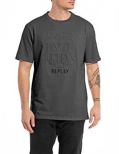 Replay Herren T-Shirt Kurzarm Rundhalsausschnitt mit Logo, Titanium 291 (Grau), XS von Replay