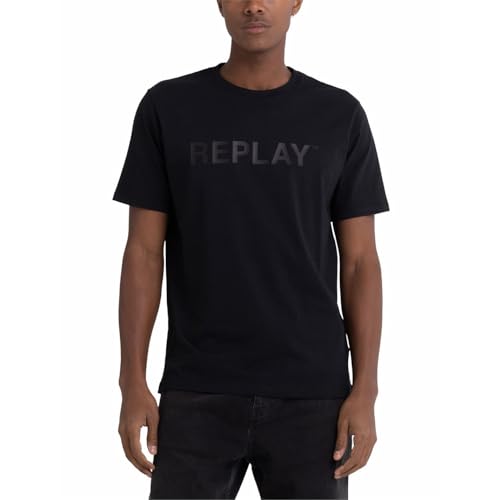 Replay Herren T-Shirt Kurzarm Second Life mit Logo Print, Black 098 (Schwarz), M von Replay
