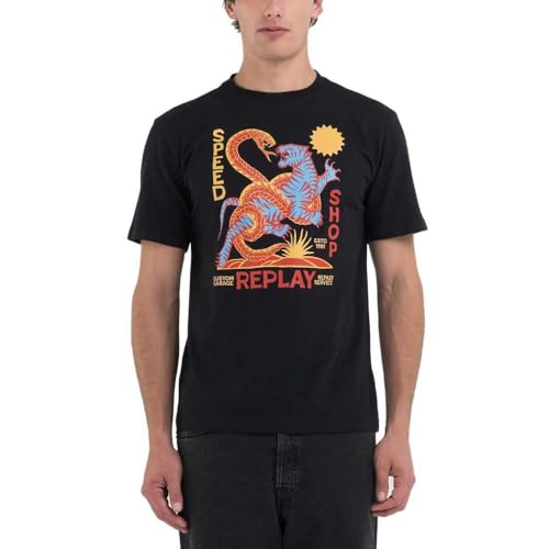 Replay Herren T-Shirt Kurzarm aus Baumwolle, Black 098 (Schwarz), L von Replay