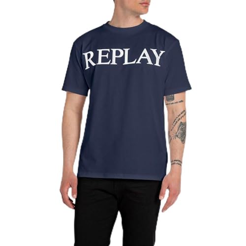 Replay Herren T-Shirt Kurzarm aus Baumwolle, Blau (Indigo Blue 271), XL von Replay
