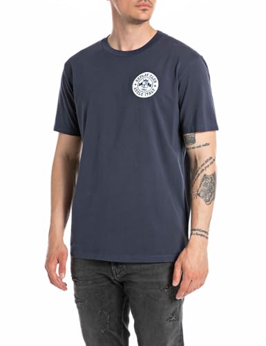 Replay Herren T-Shirt Kurzarm aus Baumwolle, Blue Denim 277 (Blau), L von Replay
