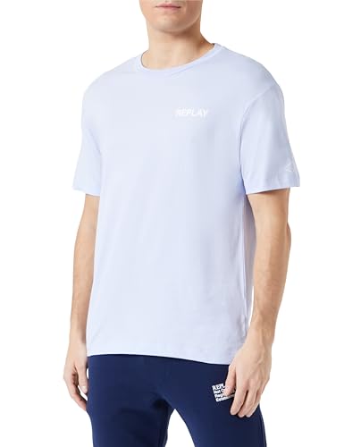 Replay Herren T-Shirt Kurzarm aus Baumwolle, Bright Periwinkle 667 (Violett), M von Replay