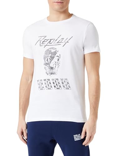 Replay Herren T-Shirt Kurzarm aus Baumwolle, Chalk 801 (Grau), L von Replay