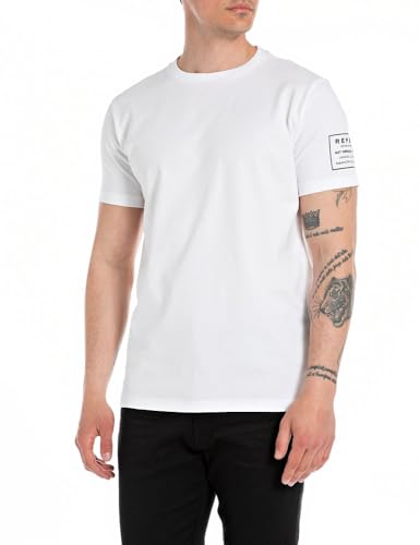 Replay Herren T-Shirt Kurzarm aus Baumwolle, Grau (Chalk 801), S von Replay