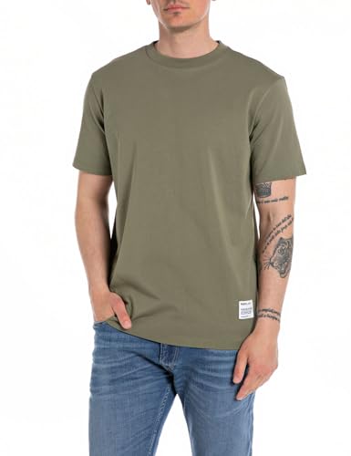 Replay Herren T-Shirt Kurzarm aus Baumwolle, Light Military 408 (Grün), XL von Replay