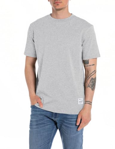 Replay Herren T-Shirt Kurzarm aus Baumwolle, Light Grey Melange M08 (Grau), L von Replay