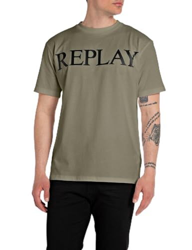 Replay Herren T-Shirt Kurzarm aus Baumwolle, Light Military 408 (Grün), 3XL von Replay