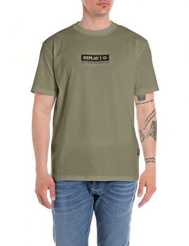 Replay Herren T-Shirt Kurzarm aus Baumwolle, Light Military 408 (Grün), L von Replay