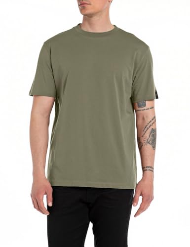 Replay Herren T-Shirt Kurzarm aus Baumwolle, Light Military 408 (Grün), L von Replay