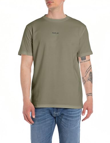 Replay Herren T-Shirt Kurzarm aus Baumwolle, Light Military 408 (Grün), M von Replay