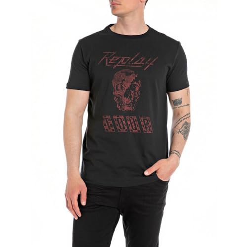 Replay Herren T-Shirt Kurzarm aus Baumwolle, Schwarz (Black 098), L von Replay