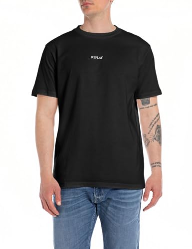 Replay Herren T-Shirt Kurzarm aus Baumwolle, Schwarz (Black 098), M von Replay