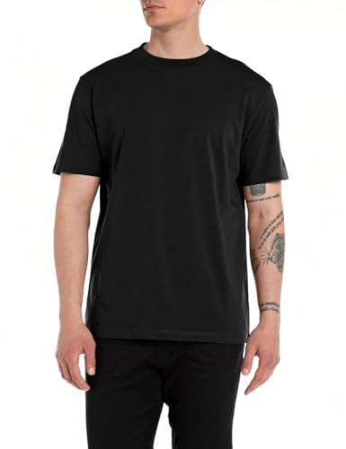 Replay Herren T-Shirt Kurzarm aus Baumwolle, Schwarz (Black 098), XL von Replay