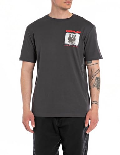 Replay Herren T-Shirt Kurzarm aus Baumwolle, Nearly Black 998 (Schwarz), L von Replay