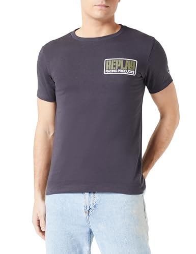 Replay Herren T-Shirt Kurzarm aus Baumwolle, Schwarz (Nearly Black 998), S von Replay