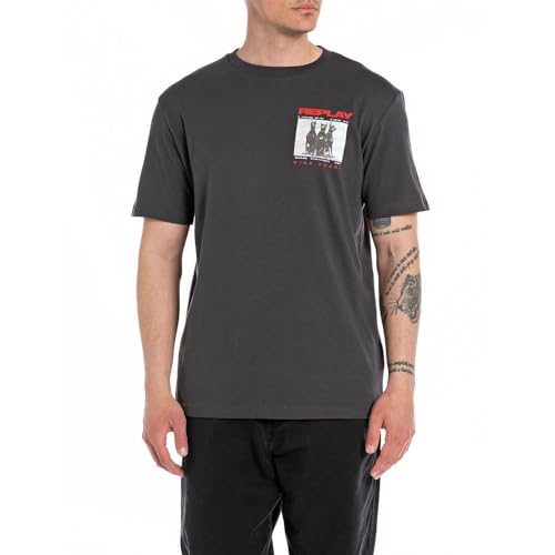 Replay Herren T-Shirt Kurzarm aus Baumwolle, Nearly Black 998 (Schwarz), XXL von Replay