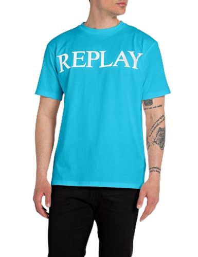 Replay Herren T-Shirt Kurzarm aus Baumwolle, Türkis (Turquoise 957), L von Replay