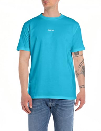 Replay Herren T-Shirt Kurzarm aus Baumwolle, Turquoise 957 (Türkis), M von Replay