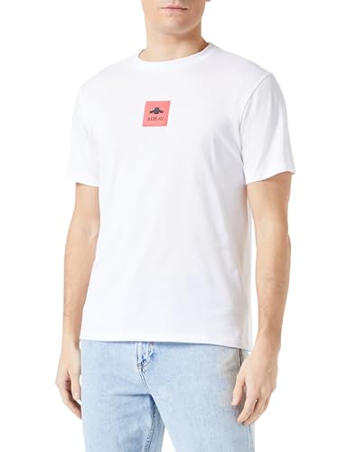 Replay Herren T-Shirt Kurzarm aus Baumwolle, Weiß (White 001), L von Replay