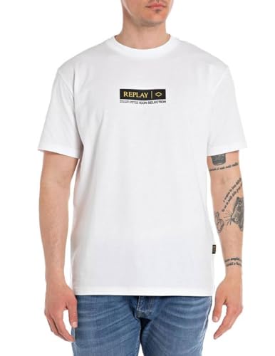 Replay Herren T-Shirt Kurzarm aus Baumwolle, Weiß (White 001), L von Replay