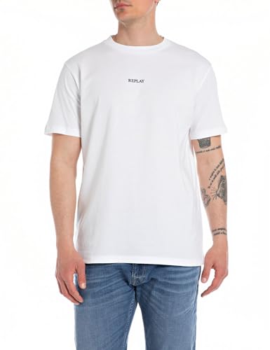 Replay Herren T-Shirt Kurzarm aus Baumwolle, White 001 (Weiß), M von Replay