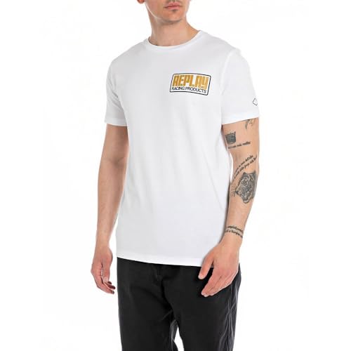 Replay Herren T-Shirt Kurzarm aus Baumwolle, White 001 (Weiß), M von Replay