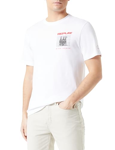 Replay Herren T-Shirt Kurzarm aus Baumwolle, White 001 (Weiß), XL von Replay