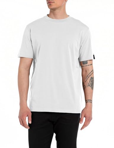 Replay Herren T-Shirt Kurzarm aus Baumwolle, Weiß (White 001), XL von Replay