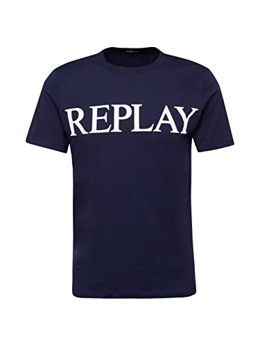 Replay Herren T-Shirt Kurzarm mit Logo Print, Blue 085 (Blau), L von Replay