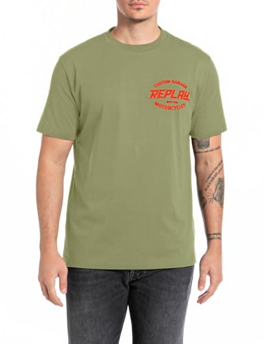 Replay Herren T-Shirt Kurzarm mit Logo-Print, Grün (Army 532), L von Replay