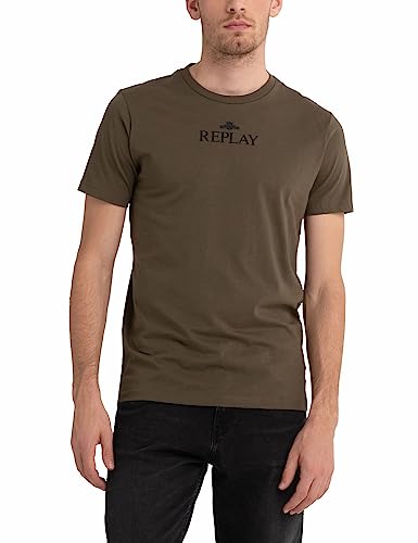 Replay Herren T-Shirt Kurzarm mit Logo Print, Army Green 238 (Grün), L von Replay