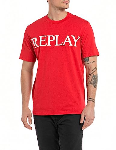 Replay Herren T-Shirt Kurzarm mit Logo Print, Rot (Ruby Red 656), M von Replay