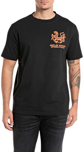 Replay Herren T-Shirt Kurzarm mit Logo-Print, Schwarz (Black 098), L von Replay