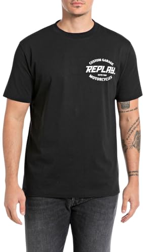 Replay Herren T-Shirt Kurzarm mit Logo-Print, Schwarz (Black 098), M von Replay