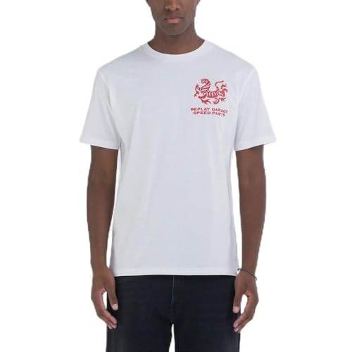 Replay Herren T-Shirt Kurzarm mit Logo-Print, Weiß (Natural White 011), M von Replay