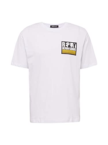 Replay Herren T-Shirt Kurzarm mit Print, Optical White 001 (Weiß), XL von Replay