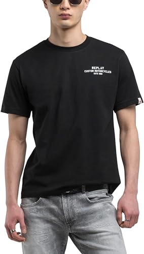 Replay Herren T-Shirt Kurzarm mit Rücken-Print, Black 098 (Schwarz), XXXL von Replay