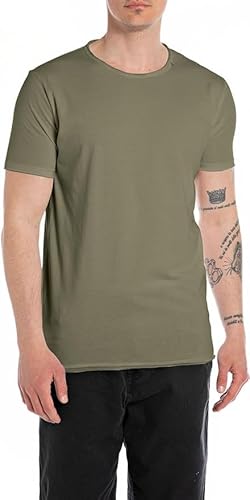 Replay Herren T-Shirt Kurzarm mit Rundhals Ausschnitt, Light Military 408 (Grün), L von Replay