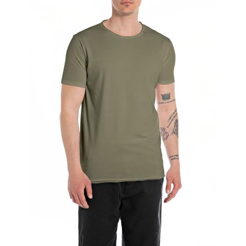 Replay Herren T-Shirt Kurzarm mit Rundhals Ausschnitt, Grün (Light Military 408), XXL von Replay