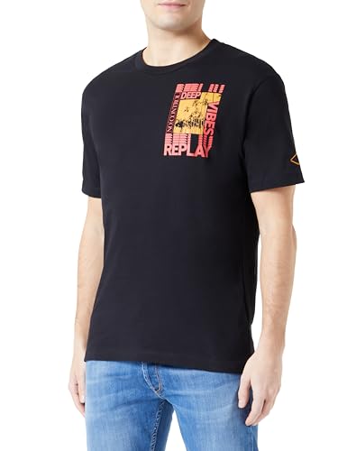 Replay Herren T-Shirt Kurzarm mit Rundhals Ausschnitt, Schwarz (098 Black), 3XL von Replay