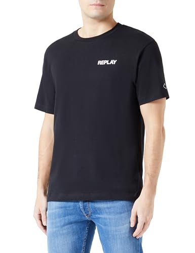 Replay Herren T-Shirt Kurzarm mit Rundhals Ausschnitt, Schwarz (098 Black), S von Replay