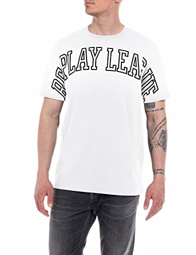 Replay Herren T-Shirt Kurzarm mit Schriftzug, Optical White 001 (Weiß), L von Replay