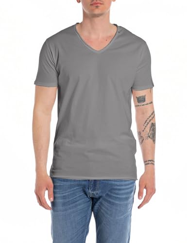 Replay Herren T-Shirt Kurzarm mit V-Ausschnitt, Titanium 622 (Grau), 3XL von Replay