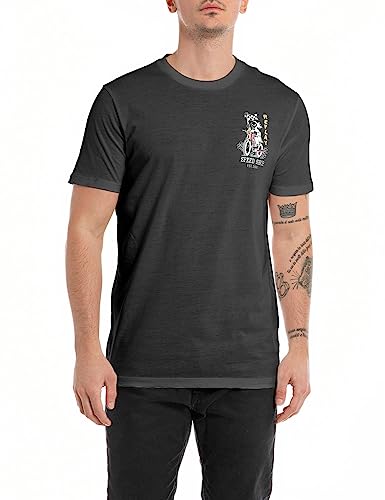 Replay Herren T-Shirt Kurzarm Rundhalsausschnitt mit Backprint, Schwarz (Black 098), 3XL von Replay