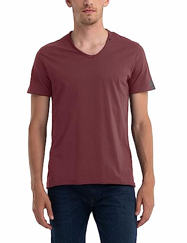 Replay Herren T-Shirt Kurzarm mit V-Neck Ausschnitt, Rot (Amaranth Red 164), XS von Replay